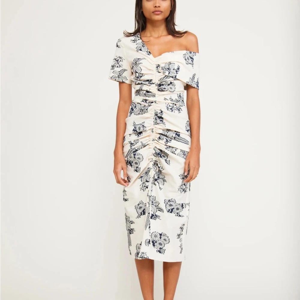 Sea Cream One Shoulder Floral Midi Dress